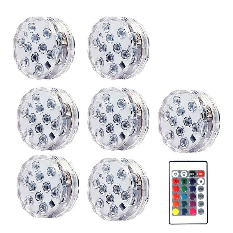 10leds RGB Led Submersible Light Underwater Night Lamp Battery Operated Garden Swimming Pool Light for Wedding Party Vase Bowl