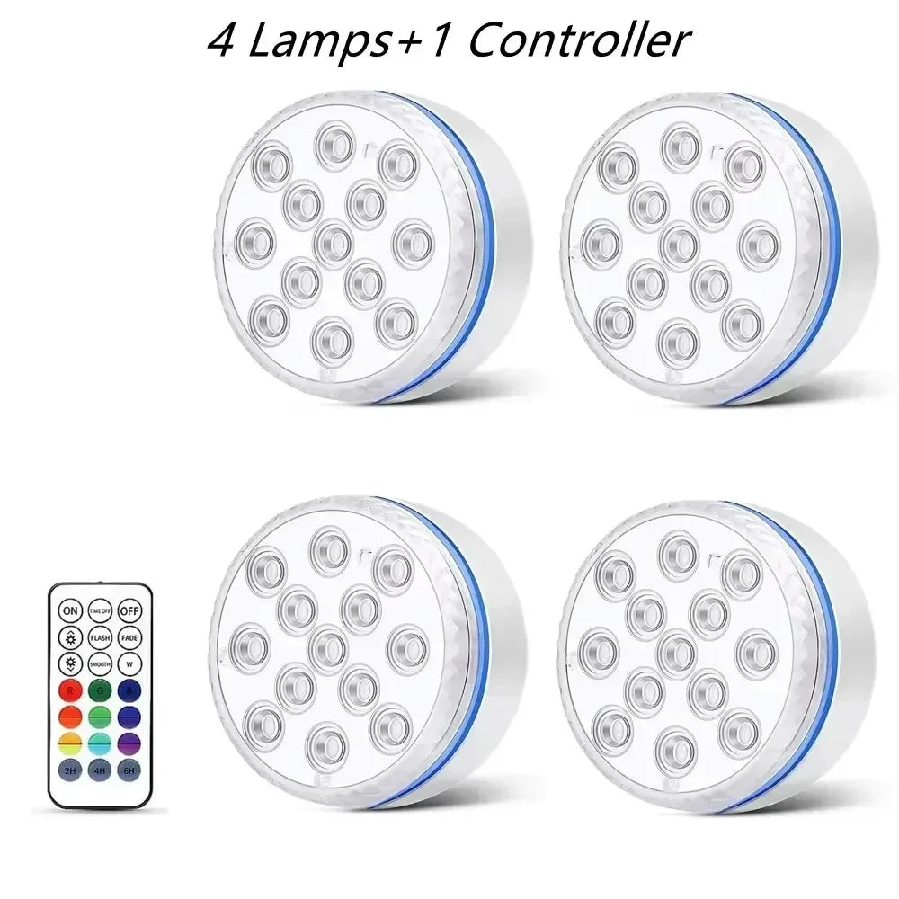 Updated IP68 RGB Submersible 13LED Underwater Light with Remote Control Underwater Pool Light Bright Lamp for Pond/Pool/Aquarium