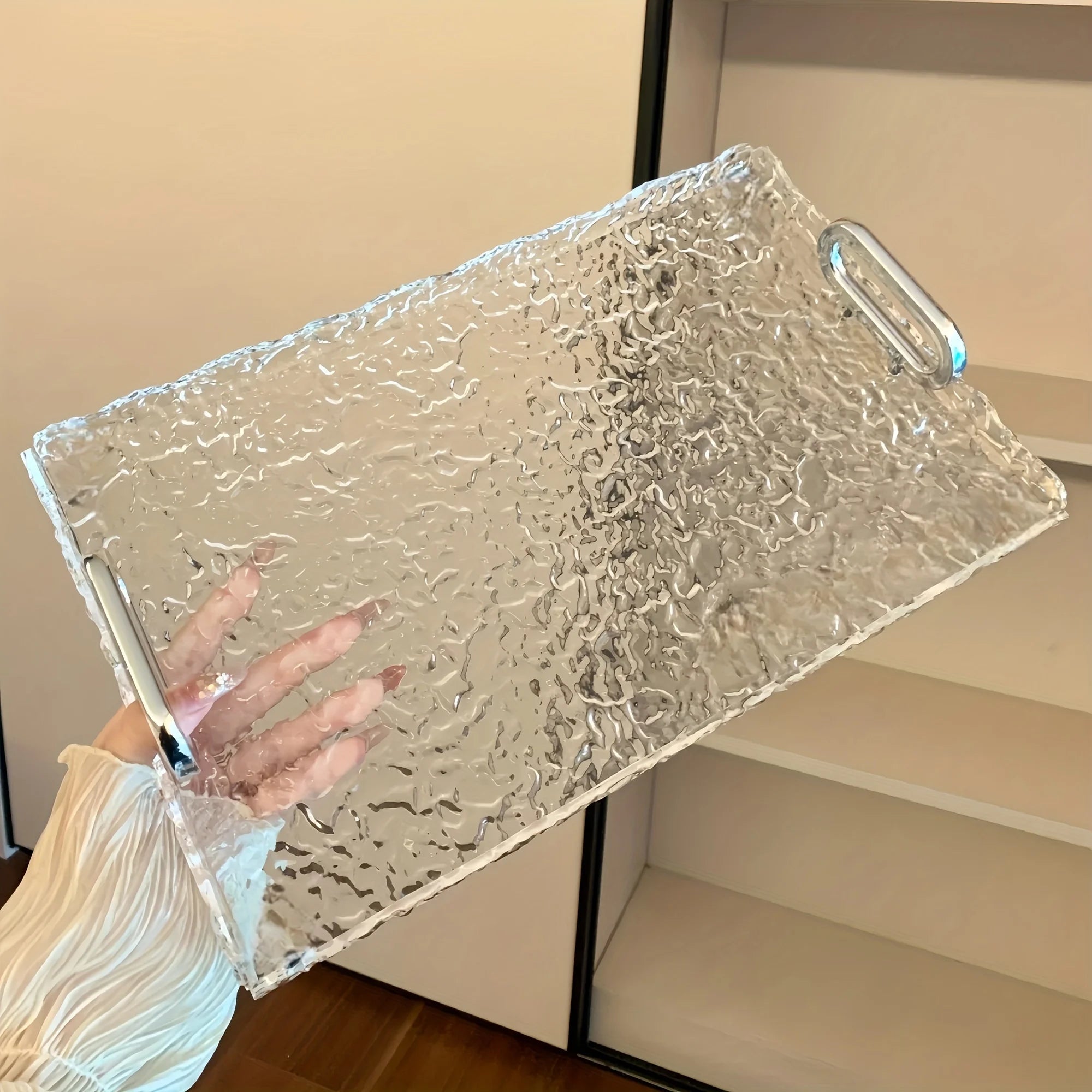 1pc Acrylic Tray Rectangle Tray With Handles Household Tea Tray Board Desset Food Home Living Room Water Cup Trays Desktop Decor