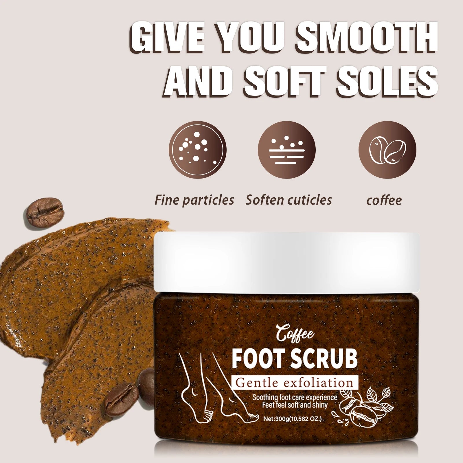 300g Coffee Foot Scrub - Gentle Exfoliating & Moisturizing, Softens Cuticles, Removes Dead Skin, Leaves Feet Soft & Glowing