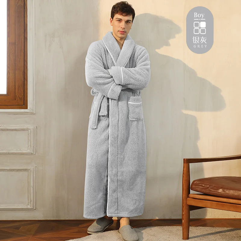 Women's Plush Double-Sided Cotton Fleece Bathrobe Cozy Shawl Collar Robe with Belt Soft Loungewear for Winter Stylish Plush Robe