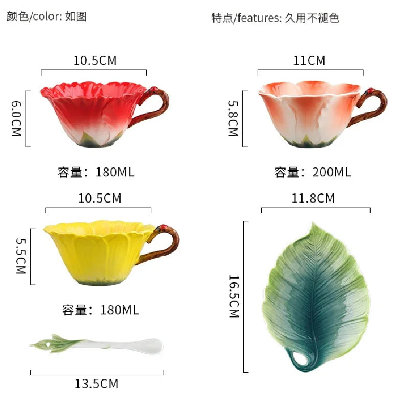 180ML Sun Flower Mug European Couple Afternoon Tea Coffee Cup Saucer Set Home Office Ceramic Tea Cup Drinking Set Wedding Gift