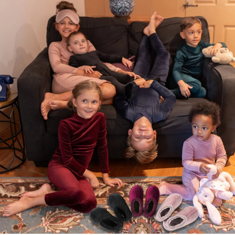 Cozy Winter Velour Slippers for Kids – Unisex House Shoes