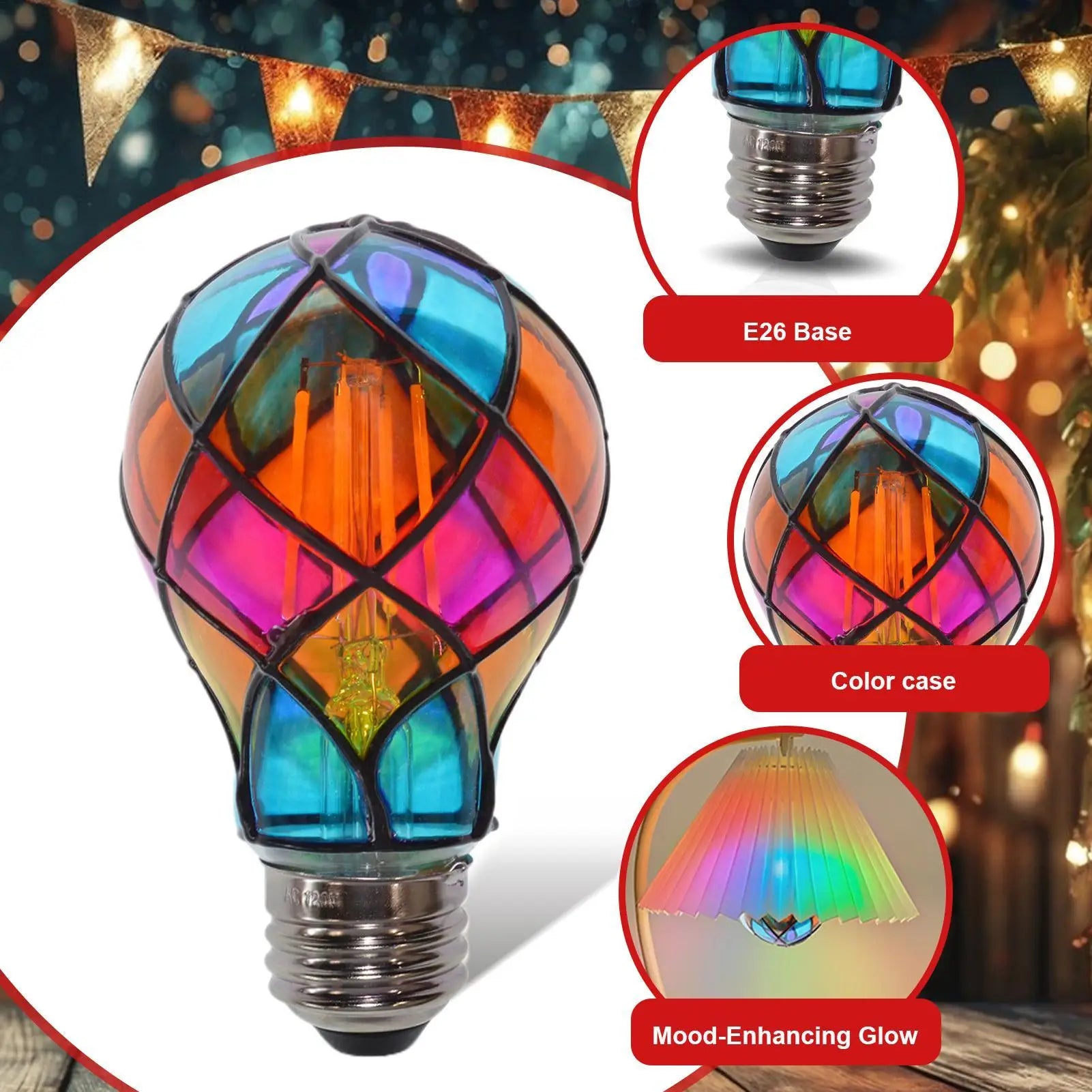 Stained Glass Light Bulb E26 E26 4W 120V Colorful LED Romantic Lighting For Christmas Party Festive Bedside Lamp Indoor decor