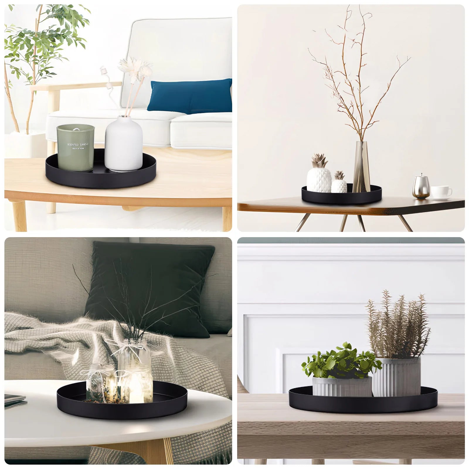 Metal Serving Tray Round Black Trays for Decor Organizing Serving Decorative Circle Coffee Table Kitchen Storage Plate Supplies