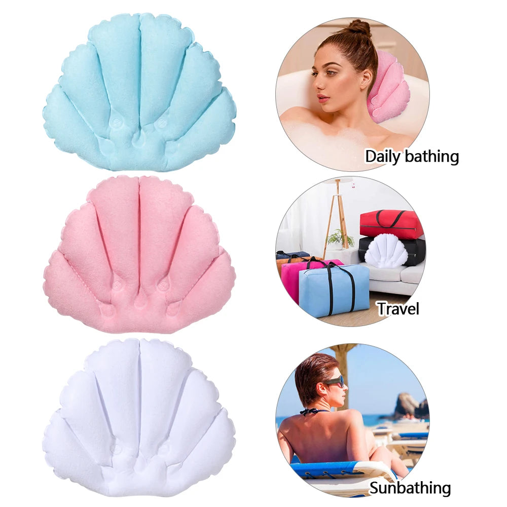 1PC Inflatable Bath Pillow With Suction Cups Soft Spa Neck Support Pillow Bathtub Anti-slip Fan-shaped Cushion Bathing Accessory