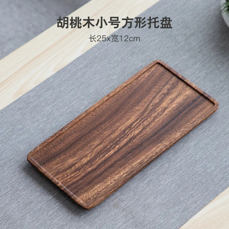 Walnut wood rectangular tray dry bubble tea tray cake bread breakfast snack tray hotel supplies restaurant tea tray