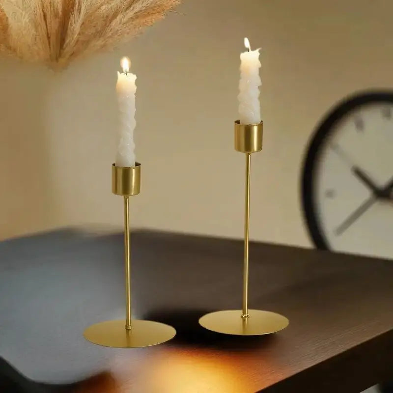 Classic European Inspired Metal Candle Holders in Gold for Dining, Bar Party & Wedding Decor