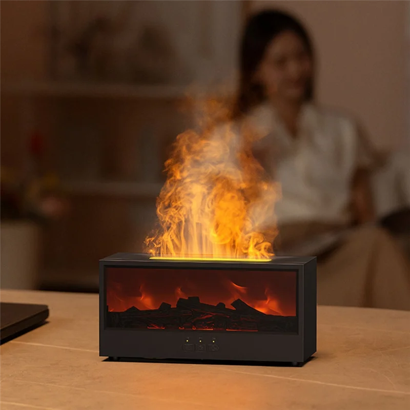 ABKJ-Flame Essential Oil Diffuser 3D Flame Fireplace Aromatherapy Machine Colorful Humidifier With Remote Control For Bedroom B