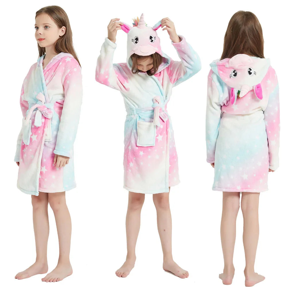 Kids Bathrobe for Girl Children Clothing Girl Flannel Bath Robe Clothes Boy Cartoon Night Robe Kids Pajamas For Girl 3-14 Years