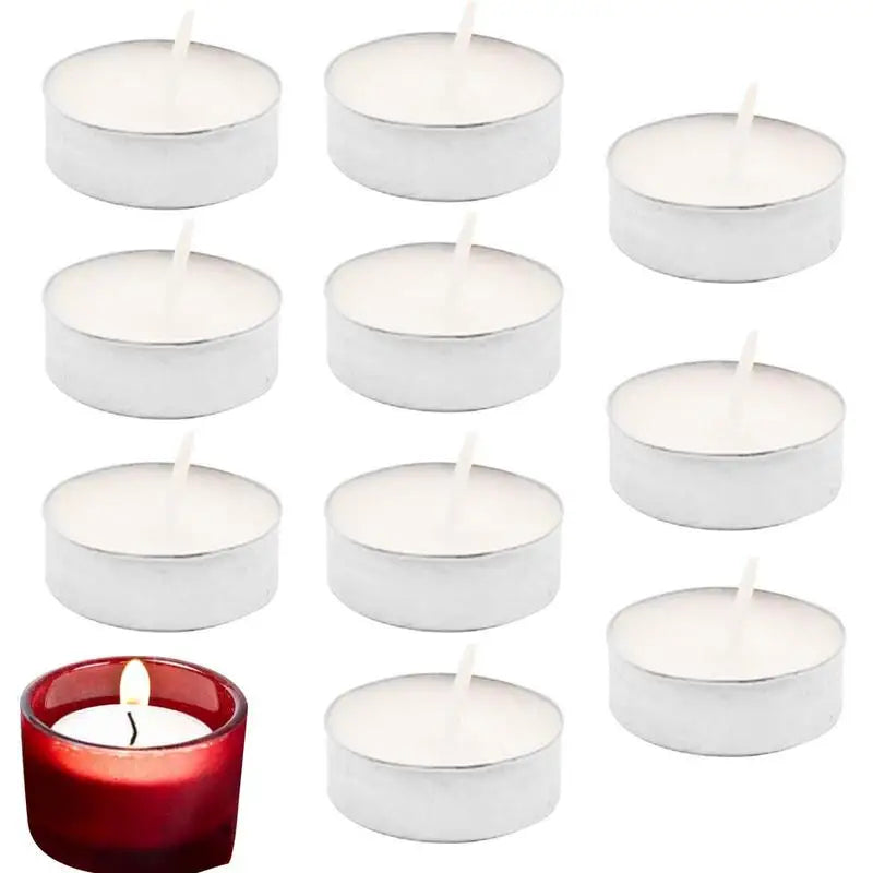 10Pcs Unscented Tealight Candles Smokeless Tea Light Candles Smokeless Dripless Long Lasting Tea Light Candles for Pool Weddings