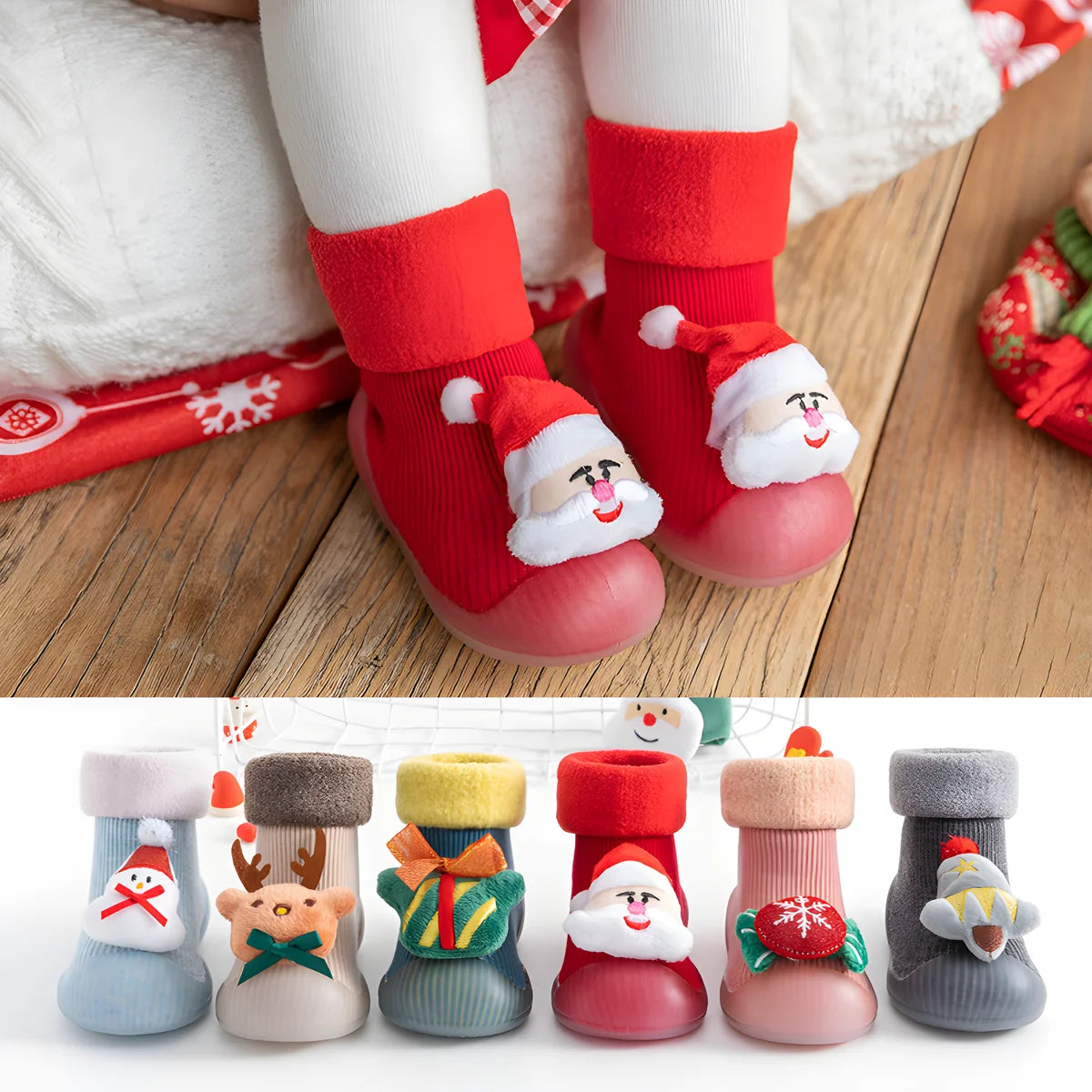Baby Christmas Sock Shoes Boys Girls First Walking Shoes Non-Slip Slippers Soft Sole Sneakers Toddler Infant Babygirl gift ﻿