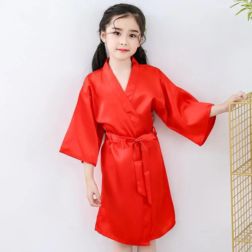 Kids Bathrobe Girls Silk Robe Satin Robe Children Satin Sleepwear Dressing Gown Summer Sleepwear Boys Girls Pajamas Bath Robe