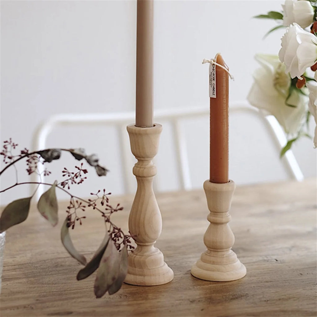 Unfinished Candlesticks Holders Retro Unpainted Wood Classic Craft Candlesticks Holders for Home Wedding Party and DIY Crafts