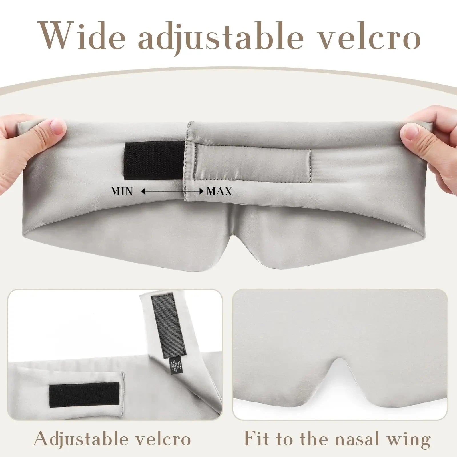 Silk Sleep Mask Soft Pressureless Sleeping Mask 100% Mulberry Silk for Eye Skin Anti Wrinkles,Adjustable Wide Velcro Ear Cover