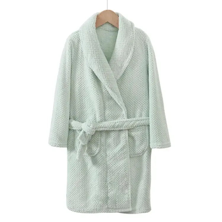 Winter Thicken Bathrobes for Kids Girls Flannel Warm Nightgown Teens Boys Bathing Robe Solid Color Night Robe Baby Dressing Gown