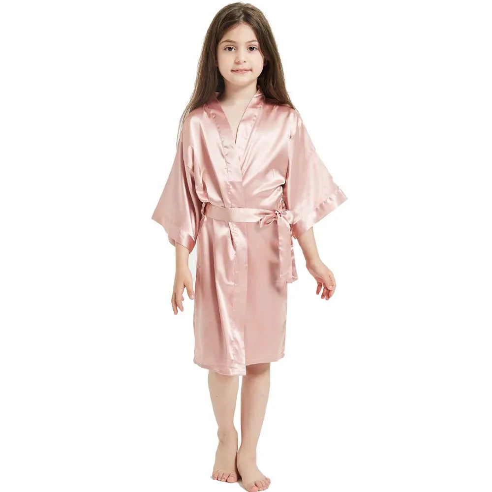 White Satin Silk Spa Bath Robes for Little Girls Kids Baby 2 to 3 4 5 6 7 8 9 10 11 12 13 14 Years Red Blue Children Robe Sleep