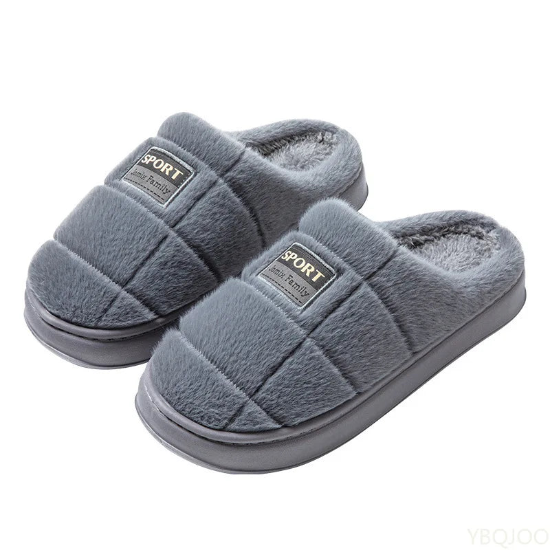 Winter New Couple Slippers Men Fashion Thick Sole Indoor shoes Warm Non-Slip Home Flat Shoes Platform Male Cotton Slipper Homme