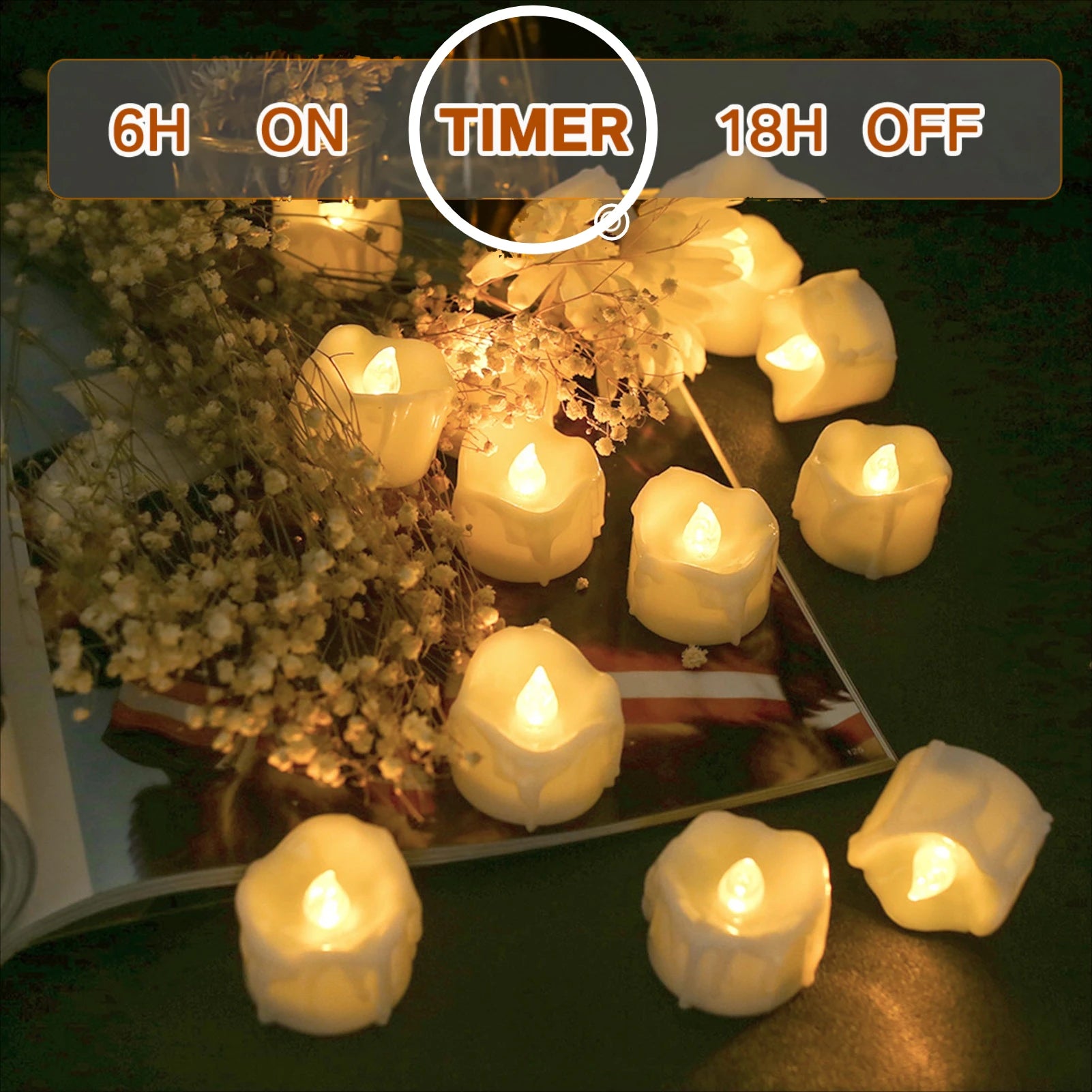 LED Tealight Candles Battery Operated Flameless Flickering Electric Dripping Wax Votive Candlesfor Christmas Halloween Decor