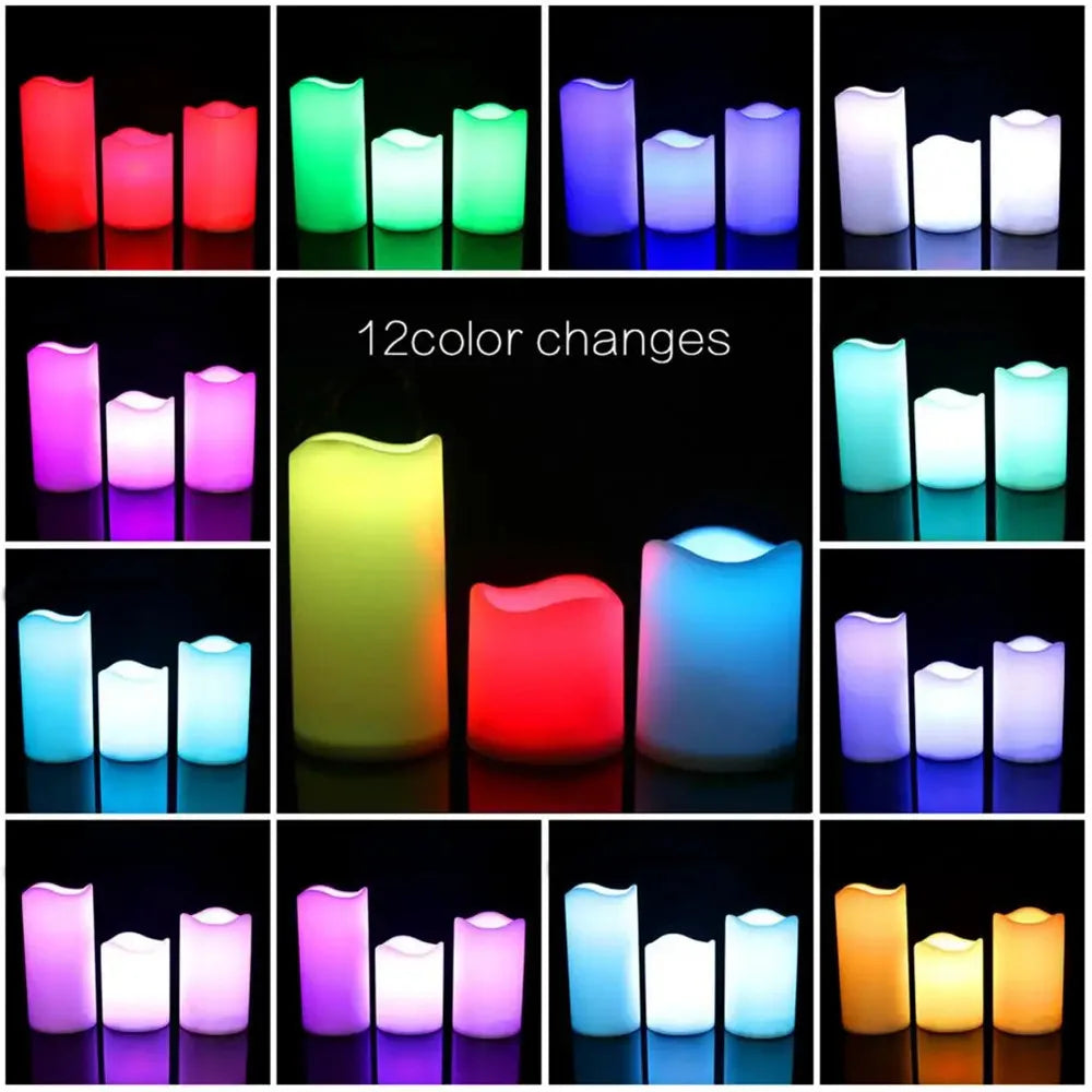 Flickering Flameless Candles with Remote Outdoor Indoor Multi Colored LED Pillar Candles for Festival Wedding Party Home Decor
