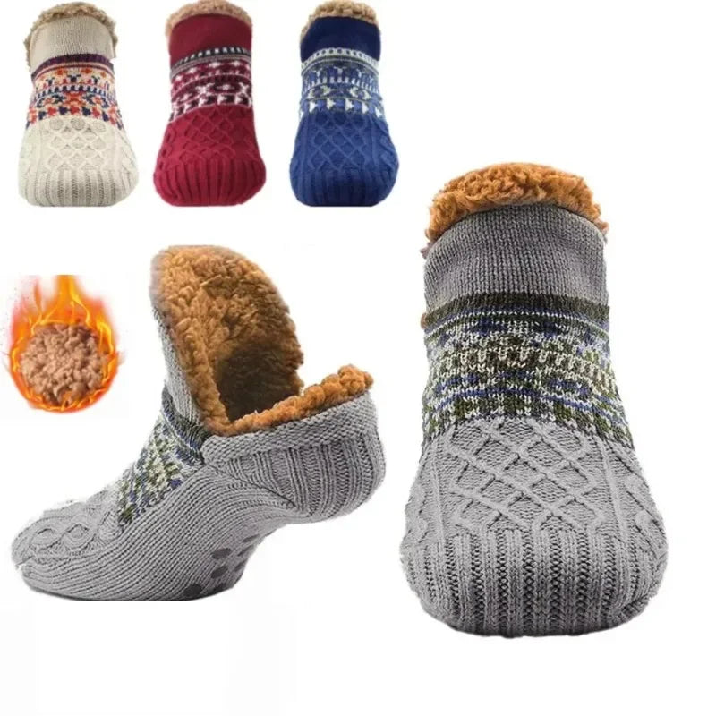Indoor Winter Slippers Socks Men's Floor Socks Adult Home Bedroom Sleeping Socks Non-slip Knitted Plus Fleece Warm Carpet Sox