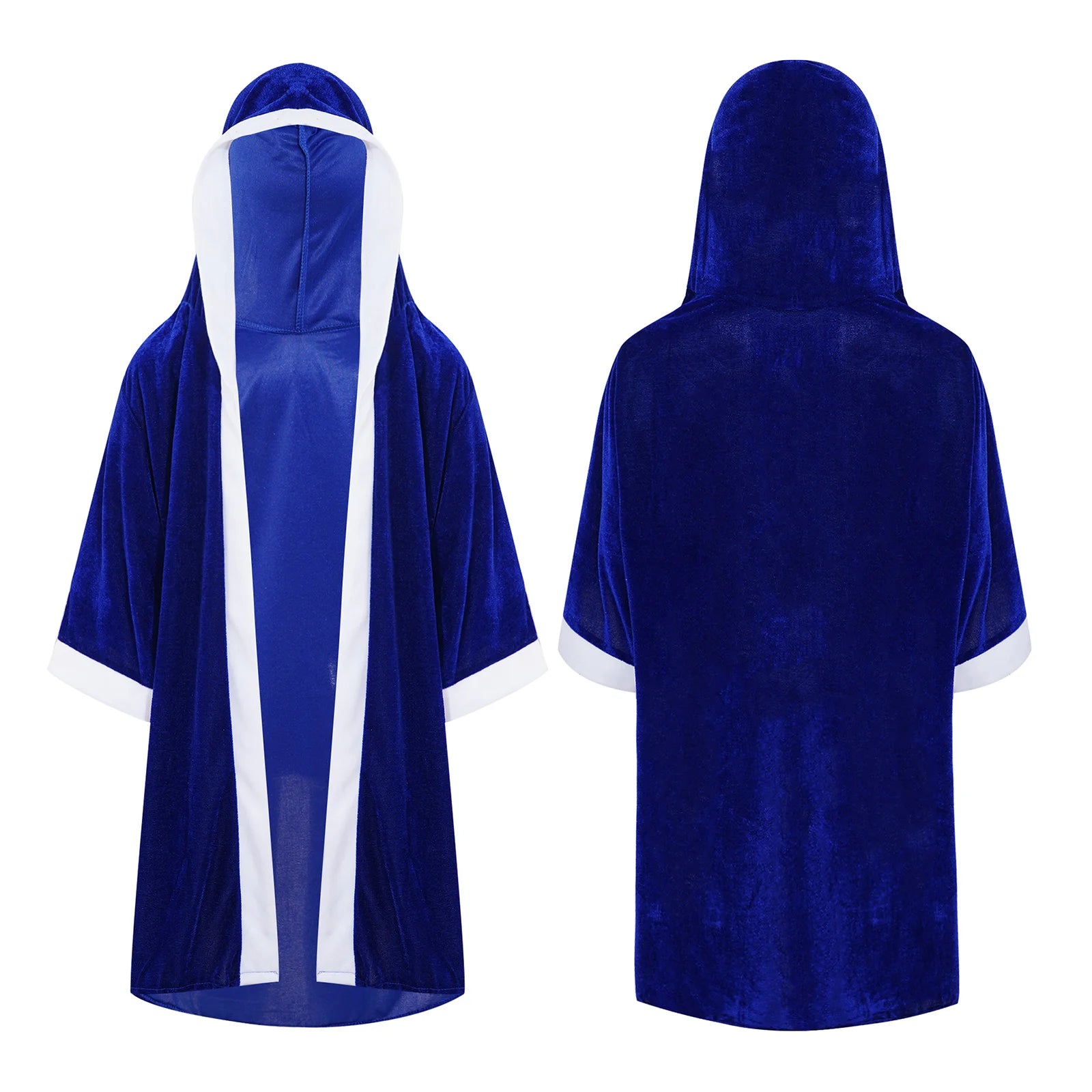 Kid Boys Boxing Robe Thai Kickboxing Boxer Costume Long Sleeve Contrast Trim Open Front Hoodie Cloak for Halloween Cosplay Party