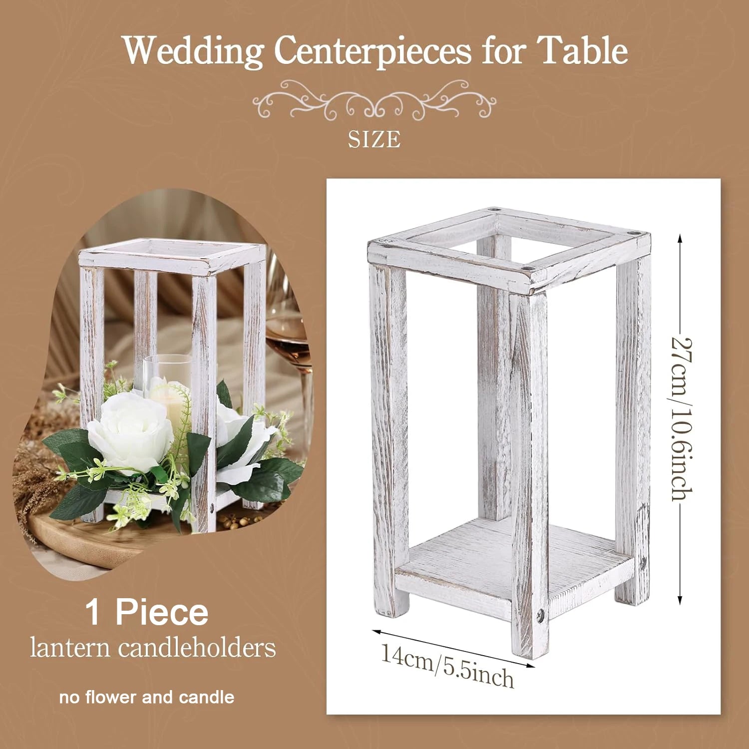 1 Piece Wooden Wedding Lantern Centerpiece Holders, Candle Lantern Holders for Table Wedding Fireplace Dining Party Decorations