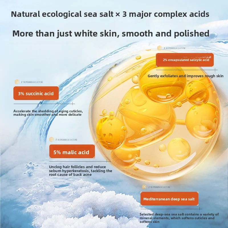 Sea Salt Shower Gel Long Lasting Fragrance 500g, Deeply Cleanses Moisturizes Soothes Skin, Hyaluronic Acid Whitening Shower Gel