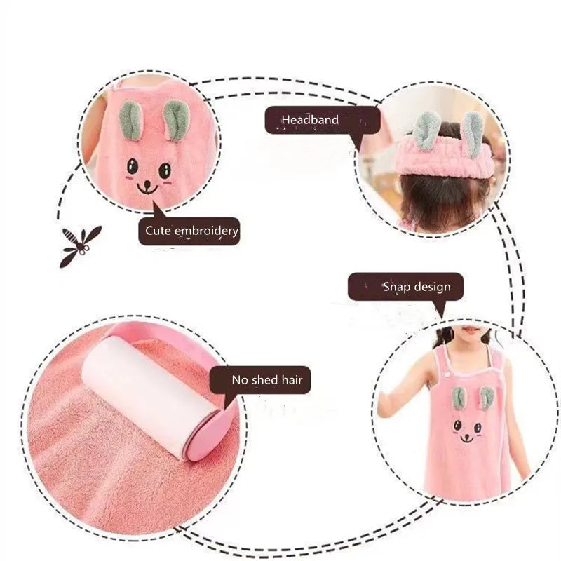 Children's bathrobe super absorbent bath towel soft and lint-free wrap-around bath dress for girls 3-15 years old
