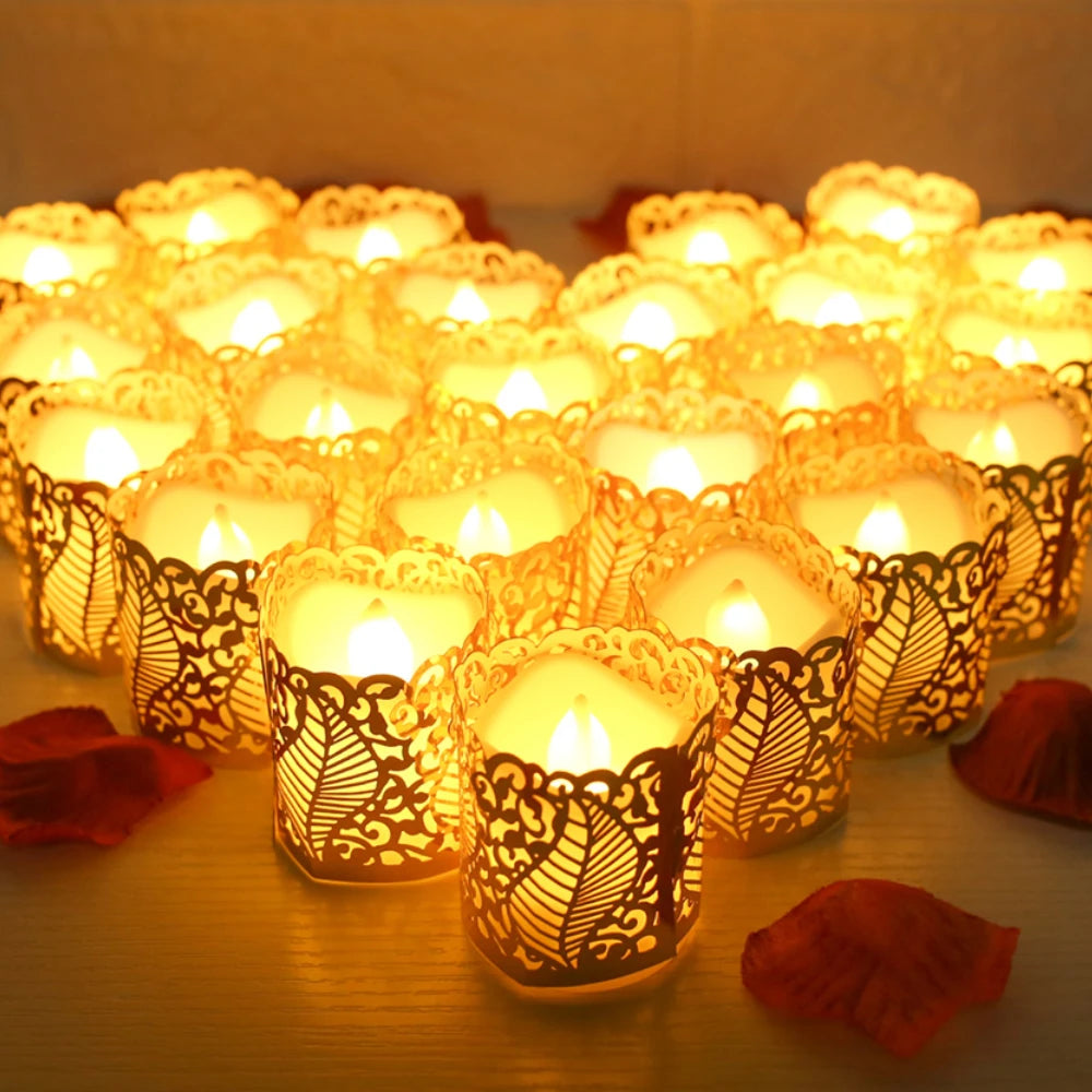 Flameless Tea Light Candles Battery Operated Votive LED Tealights with Paper Lampshade for Wedding Valentine Halloween Christmas