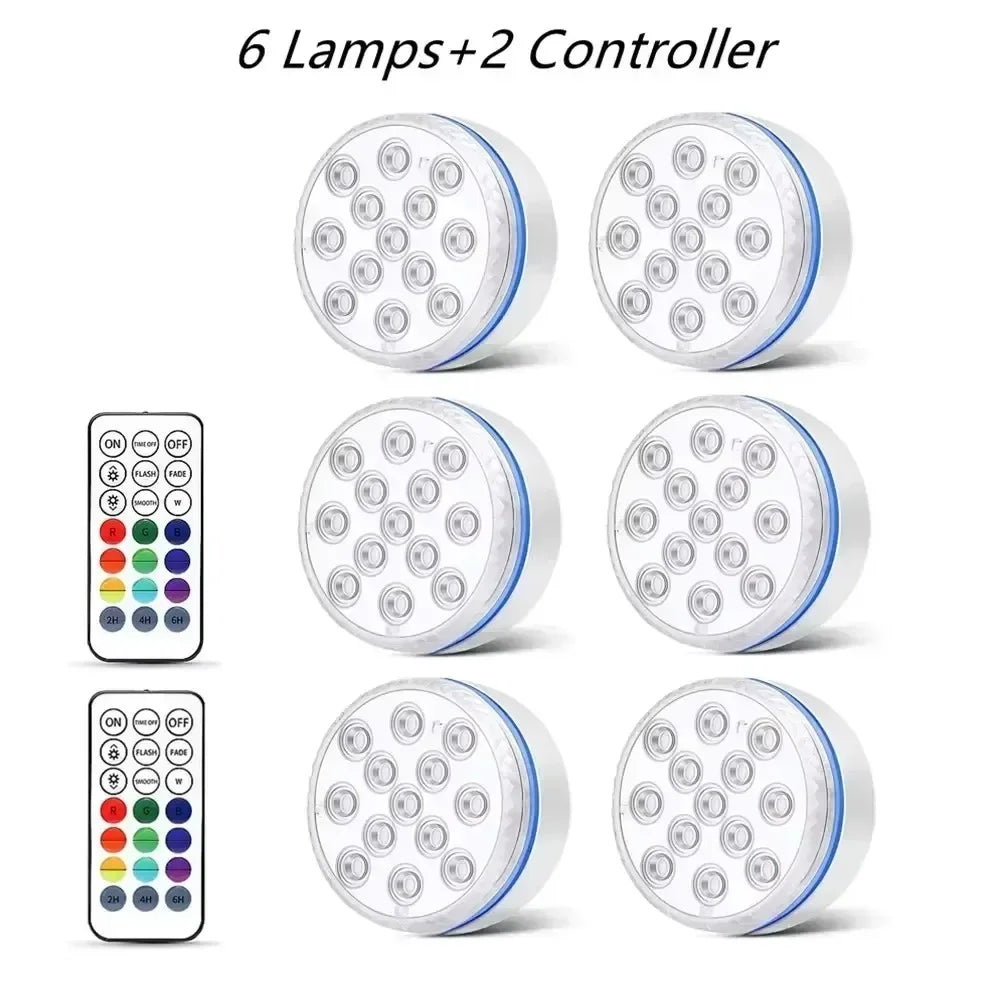 Updated IP68 RGB Submersible 13LED Underwater Light with Remote Control Underwater Pool Light Bright Lamp for Pond/Pool/Aquarium