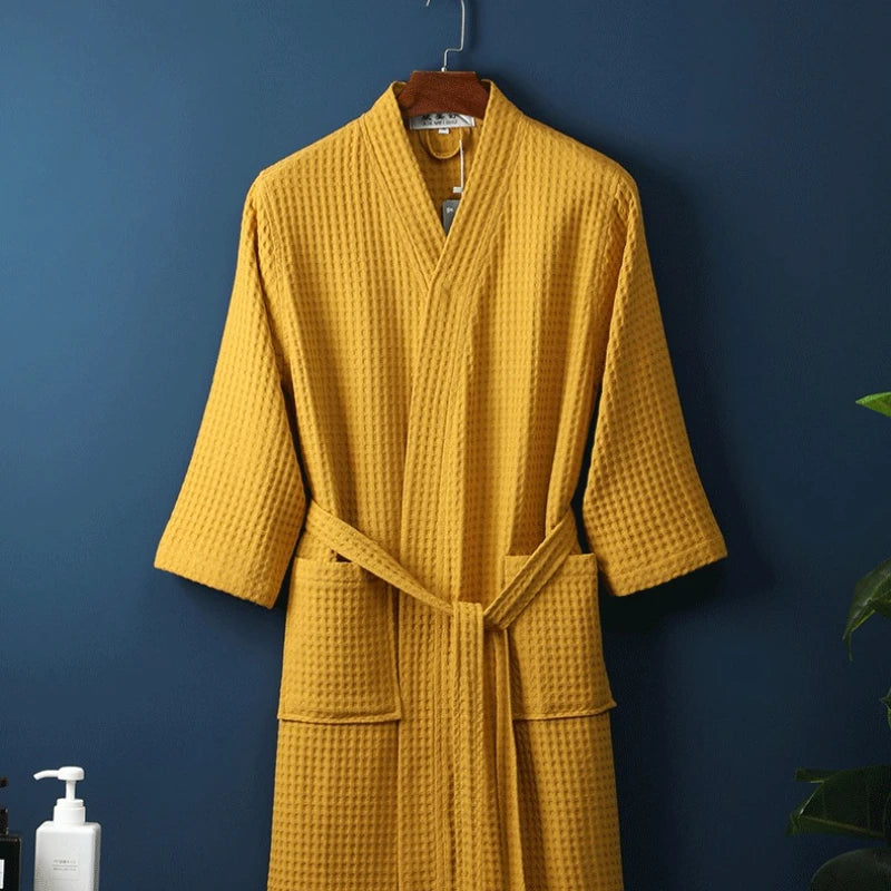 Women Men Bath Robe Waffle Shower Sleepwear Nightgowns Robe Male Female Bathrobe Long Woman Man Pajamas