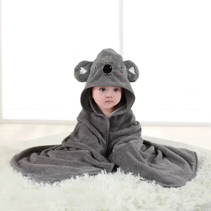 Infant Bath Towel Toddler Bathrobe Boy Girl Blankets Swaddle With Hood Cartoon Coral Fleece Towel Blanket Newborn Kids Bedding