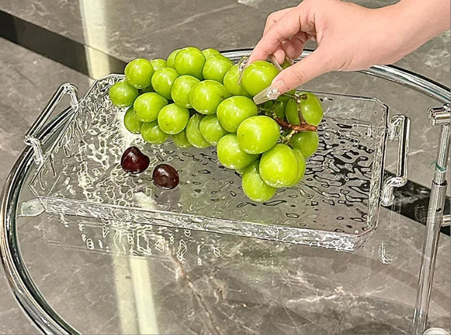 1pc Acrylic Tray Rectangle Tray With Handles Household Tea Tray Board Desset Food Home Living Room Water Cup Trays Desktop Decor