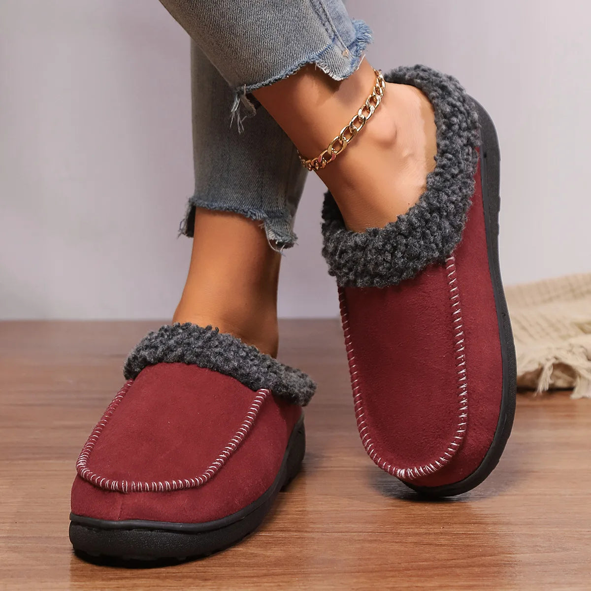 Plush Winter Corduroy Slide Slippers for Men & Women – Warm Indoor House Shoes