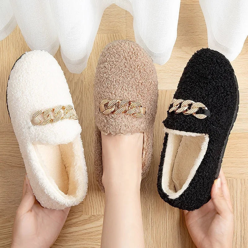 Womens Slippers Warm Short Plush Lining House Shoes Moccassins Slip on Fashion Lady Flats Loafers Non Slip 2023