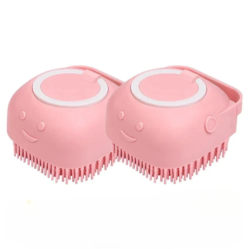 Dog Bathing Brush Pet Massage Brush Shampoo Dispenser Soft Silicone Brush Rubber Bristle for Dogs and Cats Shower Grooming Tool