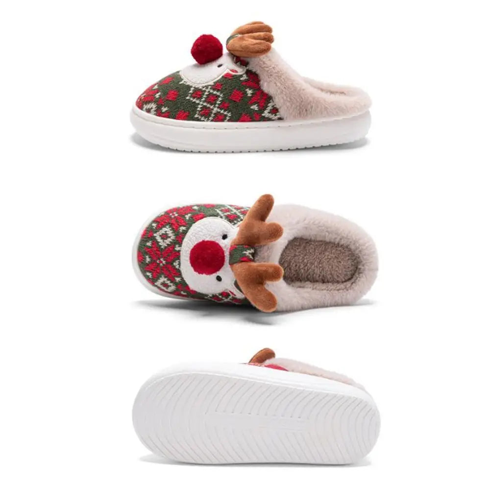 Casual Cute Cartoon Elk Slippers Lovely Soft Christmas Slippers Warm Comfortable Bedroom Shoes Men