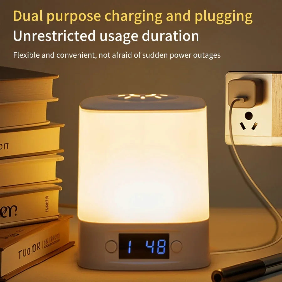 Portable Led Night Light with Clock Time Display Rechargeable Touch Table Lamp for Bedroom Bedside Reading and Home Decor