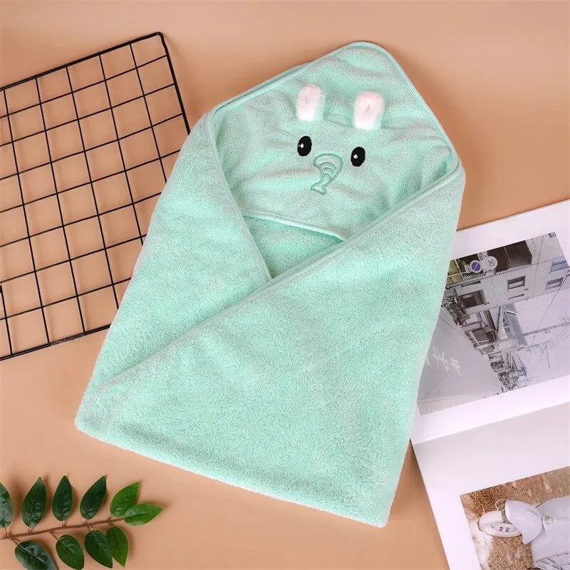 0-3Y Baby Shower Unisex Baby Bathrobe Flannel Cloak Cartoon Boy Girl Ultra-Soft Hooded Spa Robe Bath Towel Newborn Cover-Up