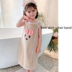 Children's bathrobe super absorbent bath towel soft and lint-free wrap-around bath dress for girls 3-15 years old