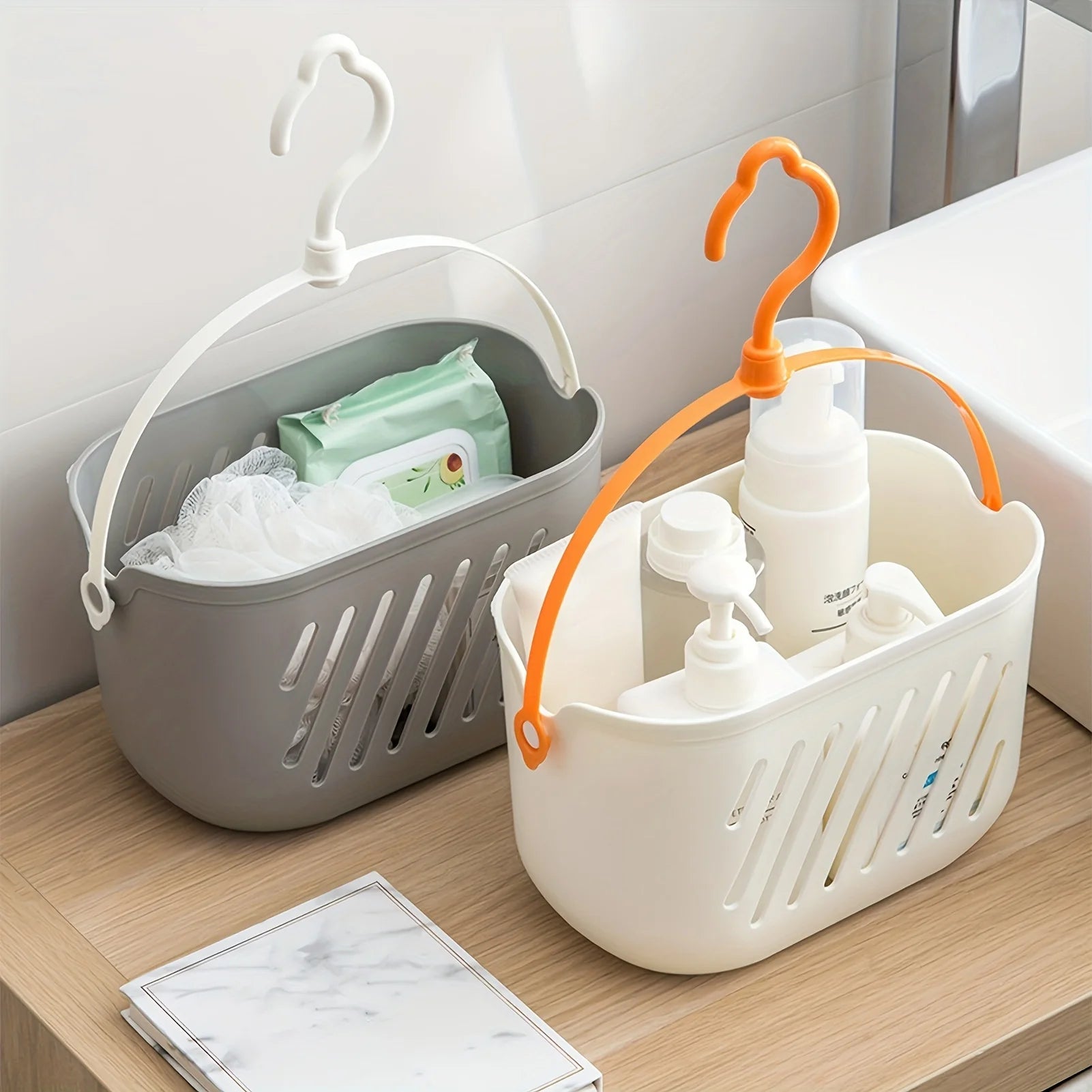 Hanging Storage Basket - Multi-Purpose Open Plastic Organizer for Bathroom, Kitchen & Home Use, Bathroom Shelves