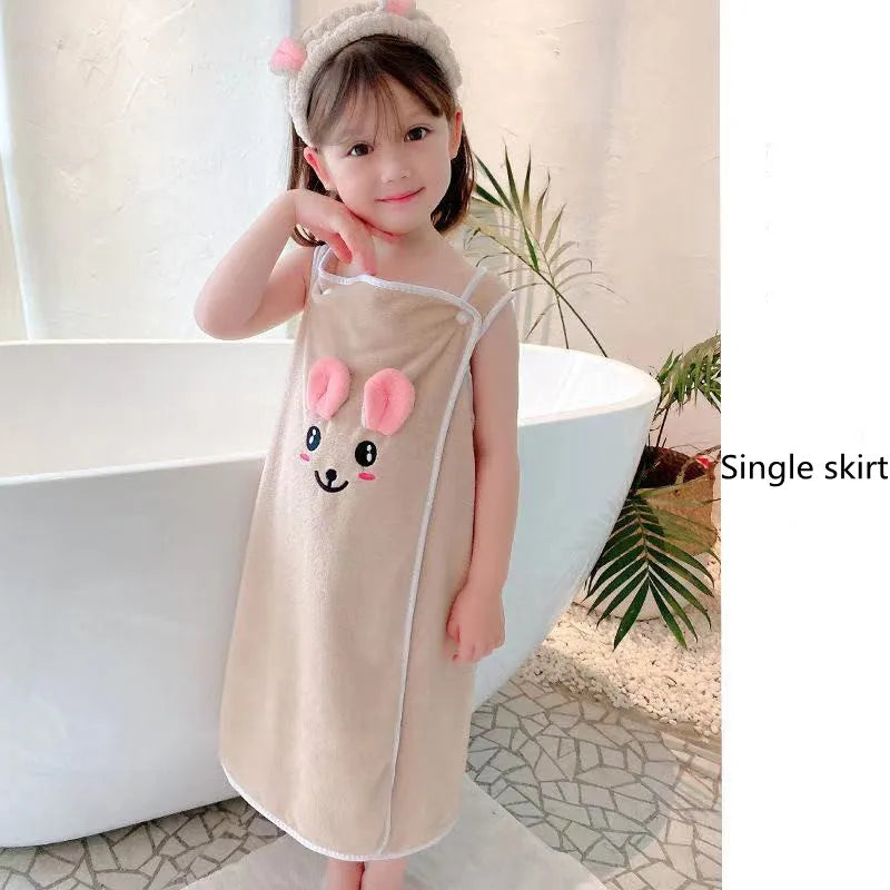 Children's bathrobe super absorbent bath towel soft and lint-free wrap-around bath dress for girls 3-15 years old