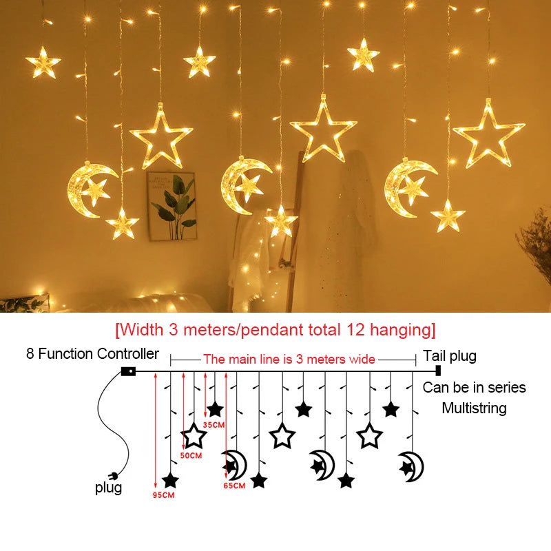 LED Curtain Fairy String Lights Bedroom Living Garden EU Plug Waterproof Light For Wedding Party Christmas New Year Decoration