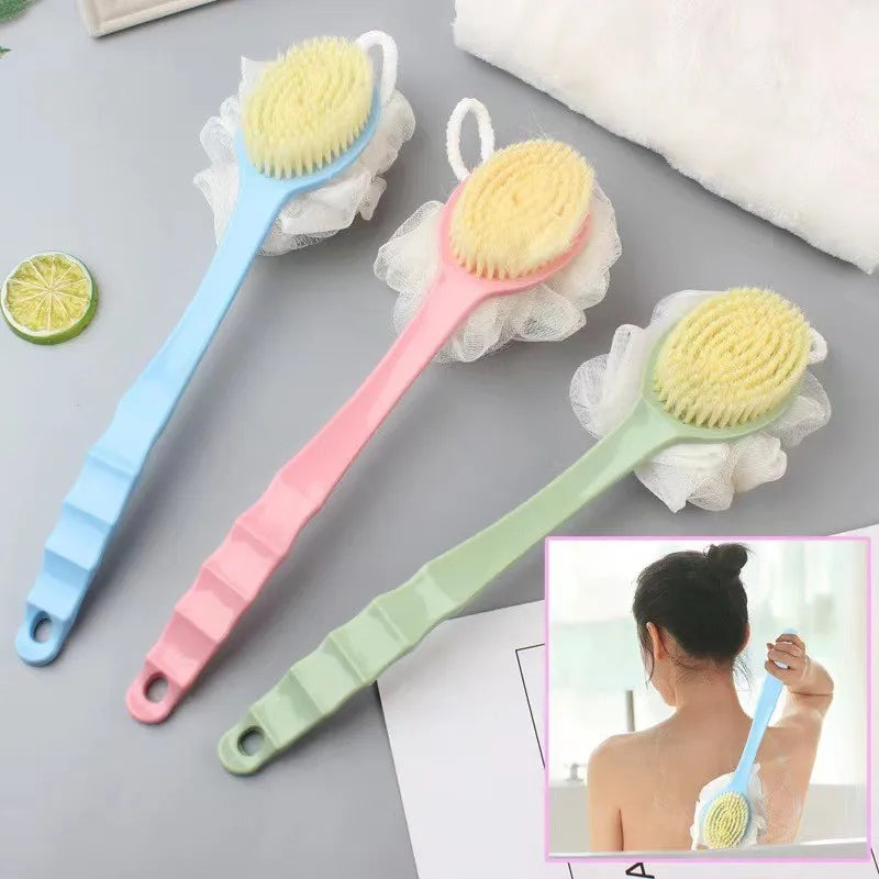 Bath Body Brush 2-in-1 Soft Back Brush Gentle Exfoliating Shower Sponge Scrubbing Brush Bathroom Cleaning Tool Accessories