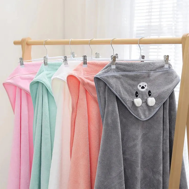 0-3Y Baby Shower Unisex Baby Bathrobe Flannel Cloak Cartoon Boy Girl Ultra-Soft Hooded Spa Robe Bath Towel Newborn Cover-Up