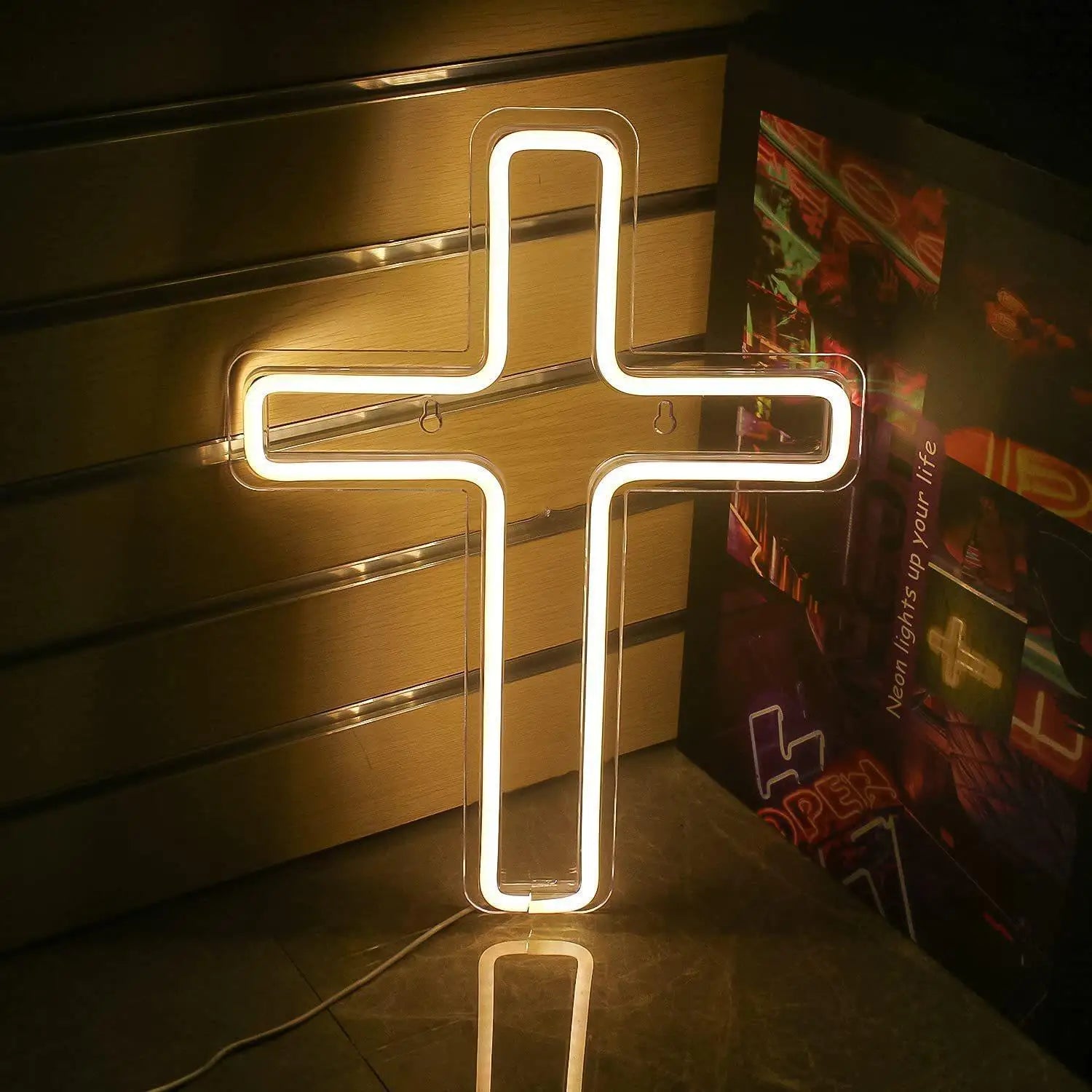 Baptism Cross Neon Sign Led Cross Shaped Light for Baptism Christening Decoration First Communion Good Friday