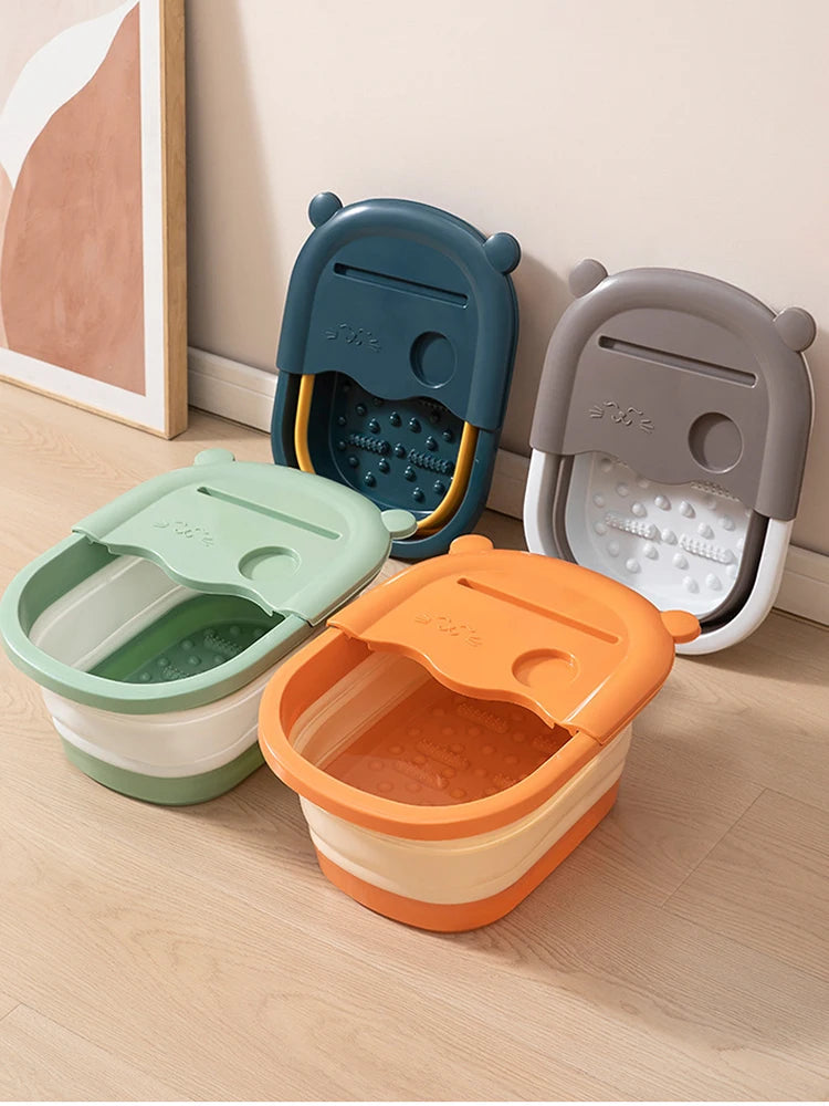 1 Piece Foldable Massage Foot Basin For Adults, Home And Dormitory Use Simple Design With Cover, Deep Soaking Foot Bath