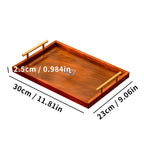 Wooden Serving Tray Set of 3 with Metal Handles - Multi-functional Breakfast, Party & Storage Platters (Brown)