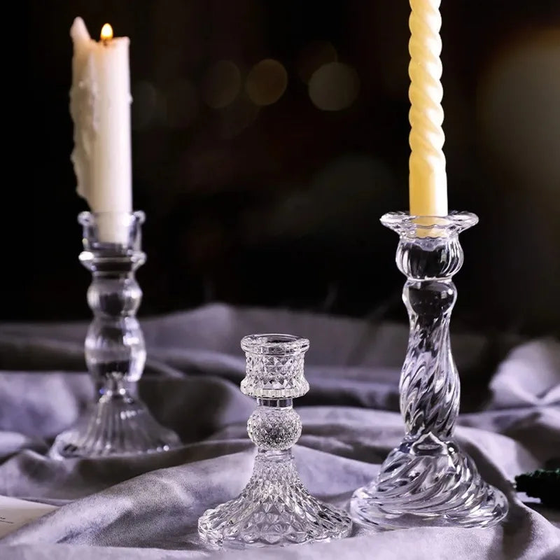 Candle Holders Retro Transparent Glass Candle Holders Suitable For Pillar Candles, Weddings, Holiday Parties Decoration